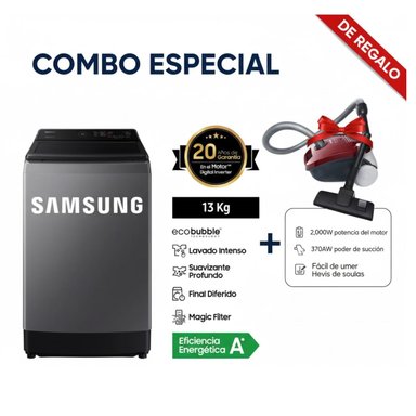 LAVADORA SAMSUNG 13KG WA13CG5441BD CARGA SUPERIOR ECOBUBBLE + ASPIRADORA SAMSUNG VCC4190V3KXZS 2000W - 1