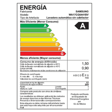 LAVADORA SAMSUNG 17KG ECOBUBBLE CARGA SUPERIOR WA17CG6441BVPE NEGRO + ASPIRADORA VCC4190V3KXZS 2000W - 7