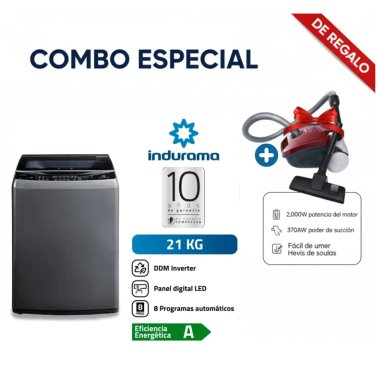 LAVADORA INDURAMA 21KG CARGA SUPERIOR LRI-21CRI + ASPIRADORA SAMSUNG VCC4190V3KXZS 2000W