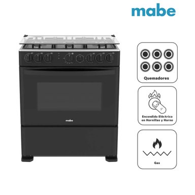 COCINA A GAS MABE 6 QUEMADORES CMP3020FN1 NEGRO