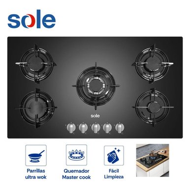 COCINA EMPOTRABLE SOLE VIDRIO TEMPLADO DE 5 HORNILLAS 86 CM SOLCO033