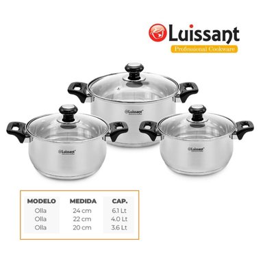 JUEGO DE OLLAS EN ACERO INOXIDABLE DE 6 PIEZAS  LUISSANT LU-1203A