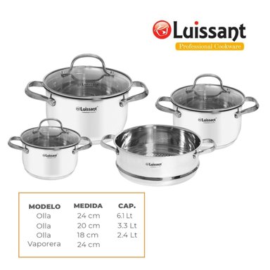 JUEGO DE OLLAS EN ACERO INOXIDABLE 7 PIEZAS LUISSANT LU-8276E