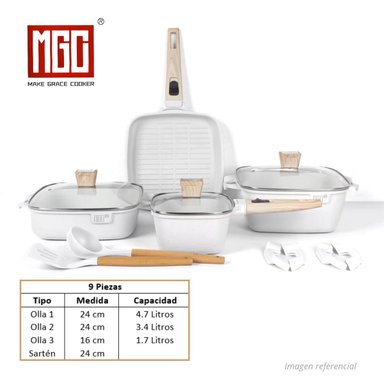 JUEGO DE OLLAS DE ROCA VOLCANICA MGC DE 9 PIEZAS WHITE