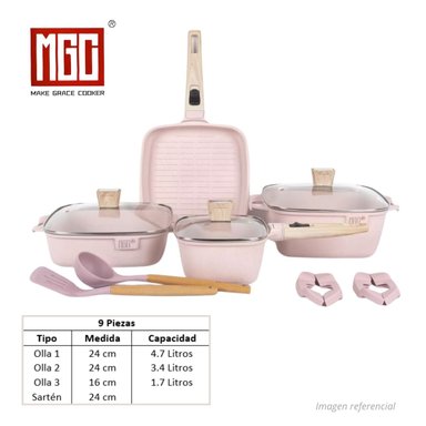 JUEGO DE OLLAS DE ROCA VOLCANICA MGC DE 9 PIEZAS PINK