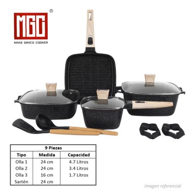 JUEGO DE OLLAS DE ROCA VOLCANICA MGC DE 9 PIEZAS BLACK