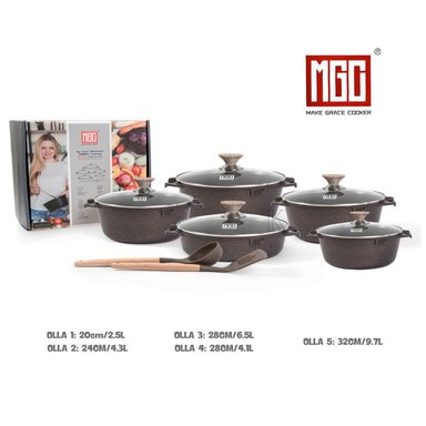 JUEGO DE OLLAS DE 12 PIEZAS MGC ROCA VOLCANICA CAFE