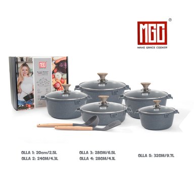 JUEGO DE OLLAS DE 12 PIEZAS MGC ROCA VOLCANICA GREY