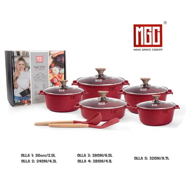 JUEGO DE OLLAS DE 12 PIEZAS MGC ROCA VOLCANICA RED