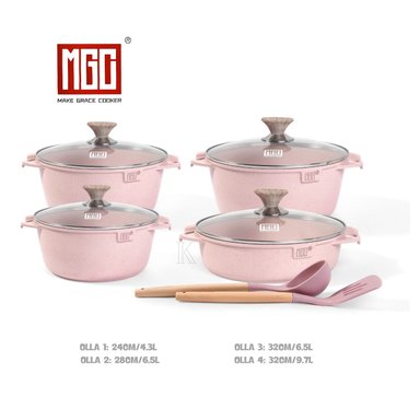 JUEGO DE OLLAS ROCA VOLCANICA DE 10 PIEZAS MGC PINK