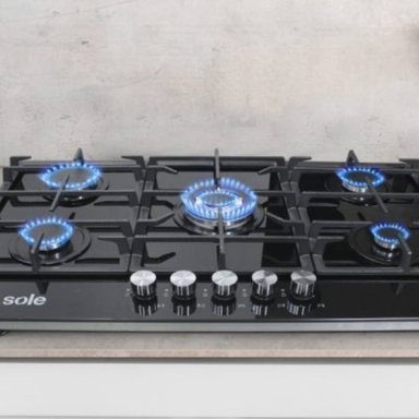 ENCIMERA VIDRIO TEMPLADO A GAS 77CM 5H SOLCO058V2 SOLE - 1