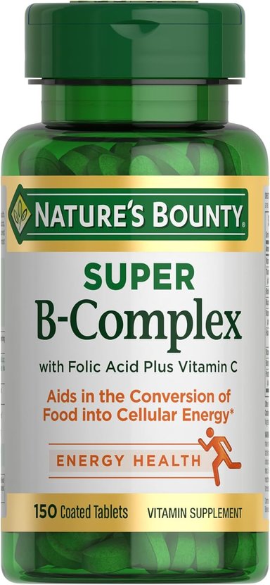 NATURE'S BOUNTY VITAMINAS DEL COMPLEJO SÚPER B CON VITAMINA C Y ÁCIDO FÓLICO, VITAMINAS PARA EL APOYO INMUNE Y LA ENERGÍA CELULAR