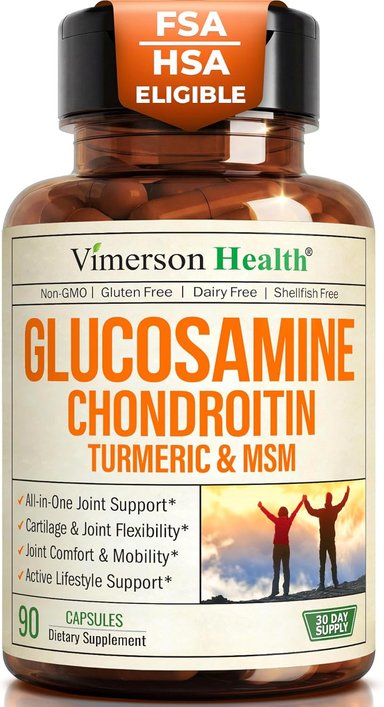 VIMERSON HEALTH GLUCOSAMINE CHONDROITIN TURMERIC Y MSM – 90 CÁPSULAS – SOPORTE INTEGRAL PARA ARTICULACIONES Y CARTÍLAGO