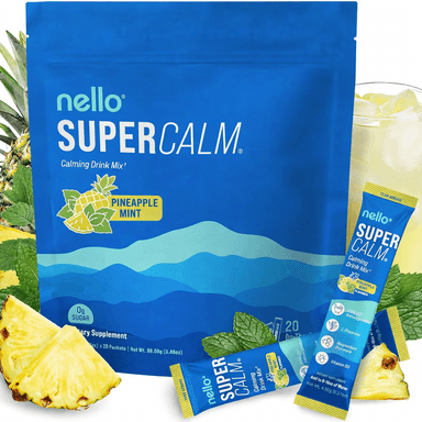 NELLO SUPERCALM PINEAPPLE MINT – 20 SOBRES – BEBIDA CALMANTE CON ASHWAGANDHA, L-TEANINA, MAGNESIO Y VITAMINA D3