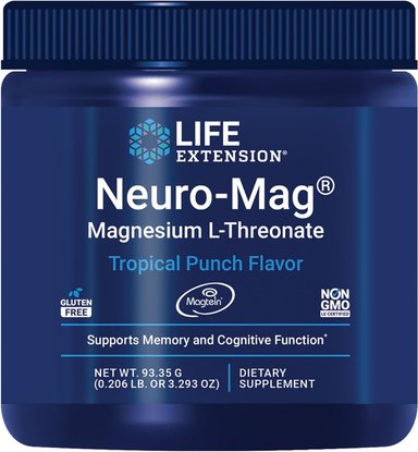 LIFE EXTENSION NEURO-MAG MAGNESIUM L-THREONATE TROPICAL PUNCH – 93.35 G – MAGNESIO PARA MEMORIA Y FUNCIÓN COGNITIVA