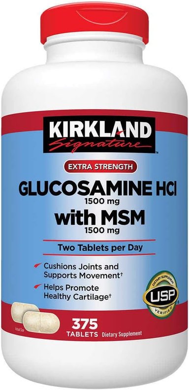 KIRKLAND SIGNATURE PASTILLAS DE GLUCOSAMINA EXTRA FUERTE HCI 1500MG, CON MSM 1500 MG, 375 UNIDADES