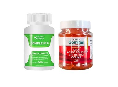 COMPLEJO B COMPLEX 100 CAP - DERMO SUMAK|GOMITAS CON DHA, ÁCIDO FÓLICO, B6 Y B12