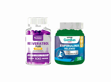 RESVERATROL PLUS 250MG 100CAP + GOMITAS ESPIRULINA, ZN, SE, VIT A Y E