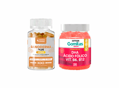 GANODERMA PLUS 500MG 100 CAP DERMO SUMAK + GOMITAS CON DHA, ÁCIDO FÓLICO, B6 Y B13