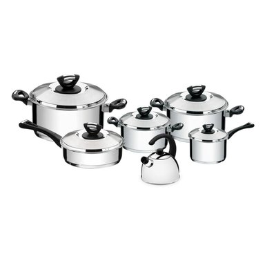 JUEGO DE OLLA TRAMONTINA NEW SOLAR BAKELITE 11 PIEZAS ACERO INOXIDABLE CON TETERA
