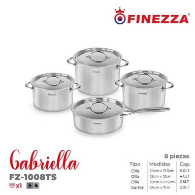 SET DE OLLAS FINEZZA ACERO INOXIDABLE FZ-1008TS 8 PIEZAS