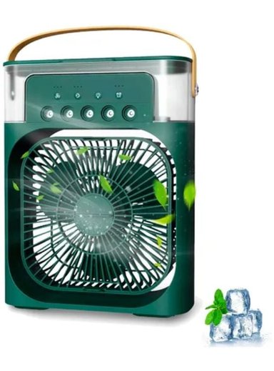VENTILADOR ENFRIADOR HUMIDIFICADOR 3 EN 1 CON LUZ LED RGB TEMPORIZADOR VERDE
