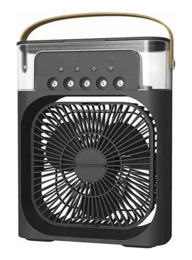 VENTILADOR ENFRIADOR HUMIDIFICADOR 3 EN 1 CON LUZ LED RGB TEMPORIZADOR NEGRO