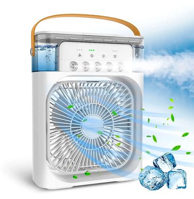 VENTILADOR ENFRIADOR HUMIDIFICADOR 3 EN 1 CON LUZ LED RGB TEMPORIZADOR BLANCO
