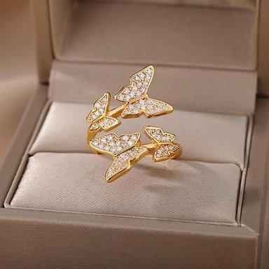 ANILLO AJUSTABLE DE MARIPOSA ZIRCON DORADO - 3