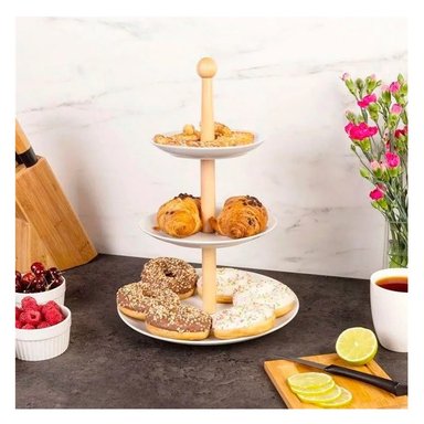 PORTA BOCADITOS DE LOZA DE 3 PISOS