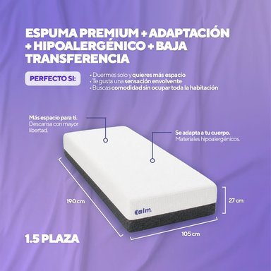 PACK COLCHÓN CALM DE MEMORY FOAM 1.5 PLAZAS + 1 ALMOHADA CALM MEMORY PRO - 4