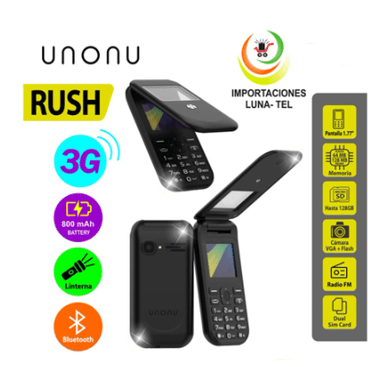CELULAR BASICO UNONU RUSH 3G TAPA  DUAL SIM NEGRO