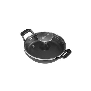 MINI OLLA CAZUELA DE HIERRO FUNDIDO VICTORIA 14 CM CON TAPA DE VIDRIO