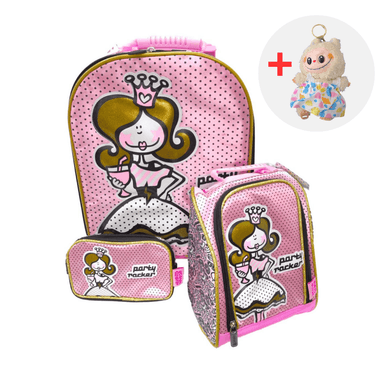 SET MOCHILA ESCOLAR PARTY ROCKER 3 + LABUBU