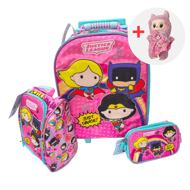 SET MOCHILA ESCOLAR JUSTICE LEAGUE ROS + LABUBU