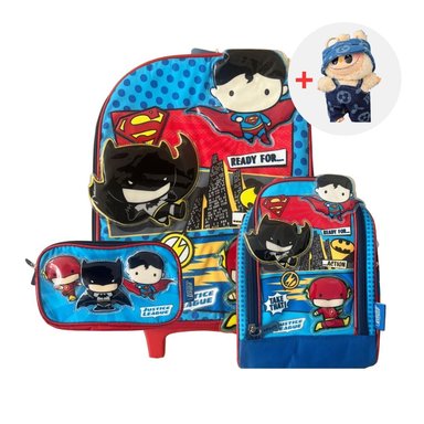 SET MOCHILA ESCOLAR JUSTICE LEAGUE HEROES + LABUBU