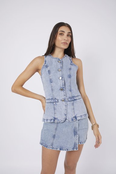 MAXI CHALECO DENIM  DE MUJER  BANATY