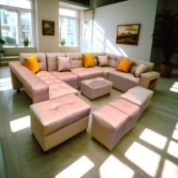 JUEGO DE SALA SECCIONAL MODELO AMERICANO + REGALO MESITA DE CENTRO + 4 PUFF DE REGALO Y COJINES DE REGALO