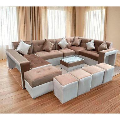 SECCIONAL MODELO AMERICANO + MESITA DE CENTRO DE REGALO + 4 PUFF + COJINES DECORATIVOS