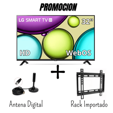 TELEVISOR LG 32 PULGADAS SMART TV WEBOS HDR10 32LR600BPSC + ANTENA DIGITAL + RACK - 1