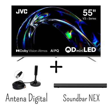 TELEVISOR JVC 55 PULGADAS QD MINILED 120HZ GOOGLETV LT-55KM958 + SOUNDBAR NEX + ANTENA DIGITAL - 1