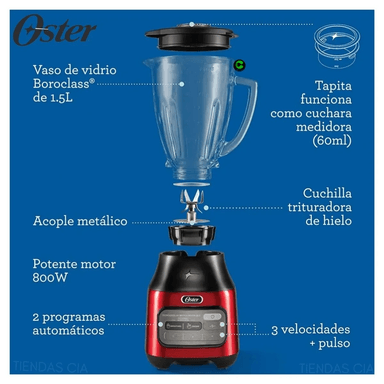 LICUADORA OSTER 1.5 LT REVERSIBLE BLSTPEG-CRT- ROJO - 4