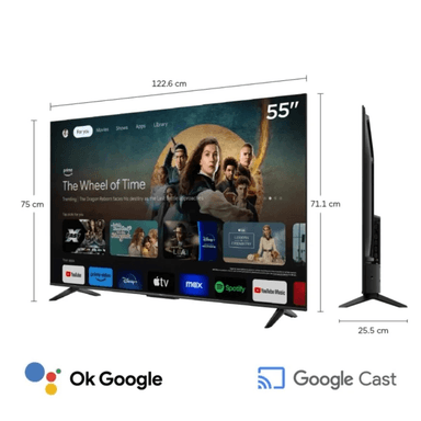 TELEVISOR TCL 55 PULGADAS 4K HDR GOOGLE TV 55V6C + ANTENA DIGITAL + PARLANTE EWTTO EW-P110BA IPX6 - 3