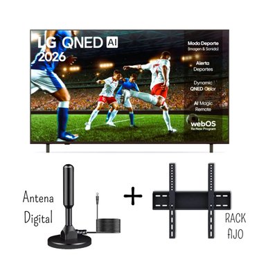 TELEVISOR LG 50 PULGADAS QNED 4K THINQ AI 50QNED73ASA +RACK FIJO + ANTENA DIGITAL - 1