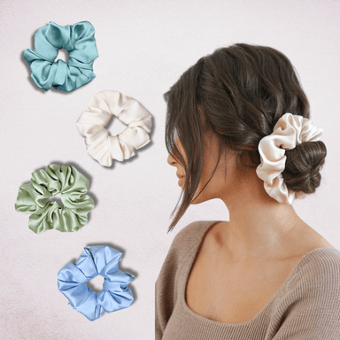 SCRUNCHIES DE SEDA SET DE 04 SIN MARCAS PROTEGEN DE QUIEBRES SUAVES ELEGANTES COMBINABLES DE SENSA SILK