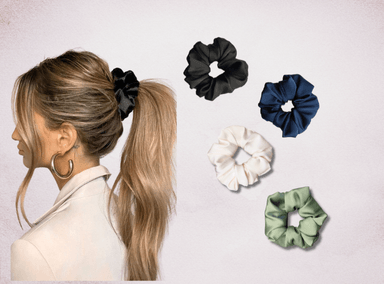 SCRUNCHIES DE SEDA SET DE 04 SIN MARCAS PROTEGEN DE QUIEBRES SUAVES ELEGANTES COMBINABLES DE SENSA SILK