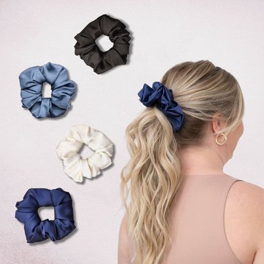 SCRUNCHIES DE SEDA SET DE 04 SIN MARCAS PROTEGEN DE QUIEBRES SUAVES ELEGANTES COMBINABLES DE SENSA SILK