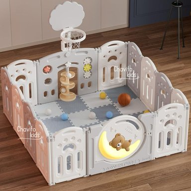 CORRAL PLEGABLE CERCO PARA BEBE OSITO DORMILÓN PLOMO