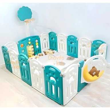 CORRAL PLEGABLE CERCO PARA BEBE OSITO DORMILÓN VERDE