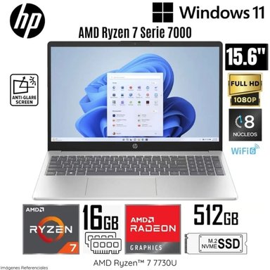 LAPTOP HP 15-FC0013LA AMD RYZEN 7-7730U 16GB RAM 512GB SSD 15.6' FHD WINDOWS 11 HOME
